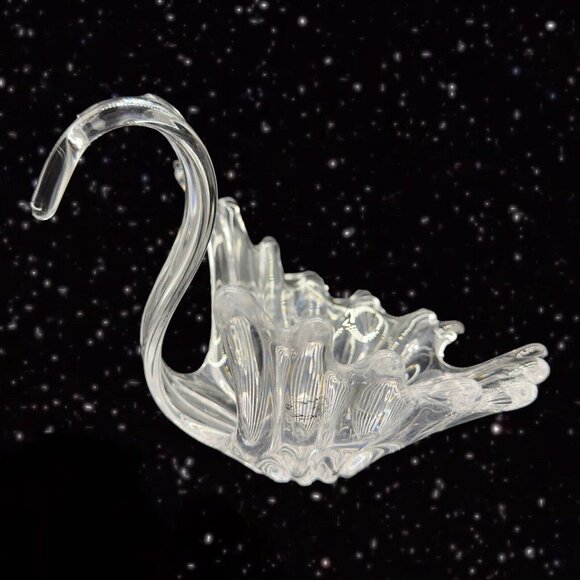 Vintage Clear Swan Crystal Glass Bowl Centerpiece French Glass Marked 9”W 7”T - Picture 2 of 13